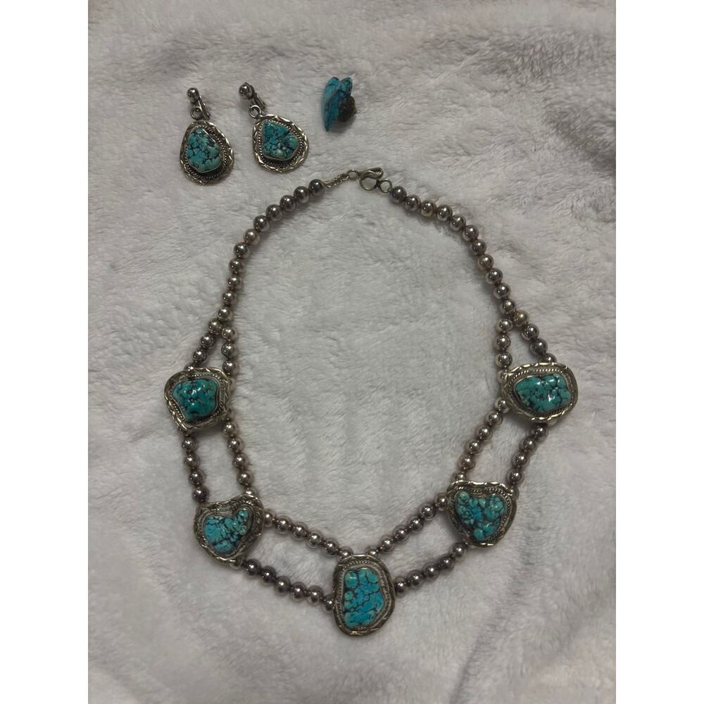 Vintage Handmade Turquoise Silver Set